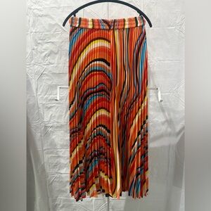 Vibrant Orange Multicolor Pleated Maxi Skirt